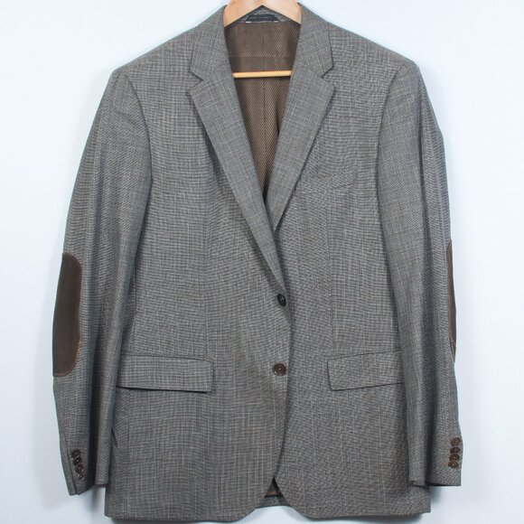 42R Hugo Boss Men's Sport Coat Gray Brown Geometric Pattern Reda Wool Silk - Picture 1 of 9